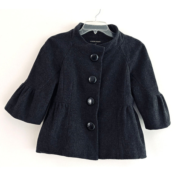 Cynthia Steffe | Women's Black 3/4 Bell Sleeves High Neck Wool Jacket Size 2 - Picture 1 of 7
